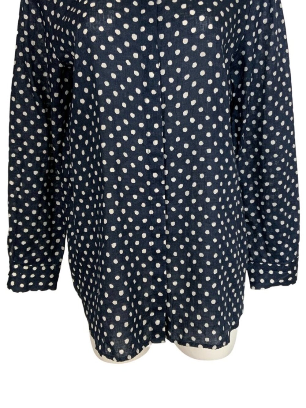 Lafayette 148 NY Linen Button Front Shirt L Blue Polka Dot Natural Fiber - Picture 12 of 15
